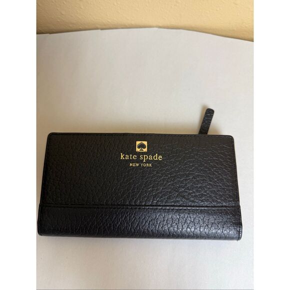Kate Spade New York Black Pebbled Leather Continental Wallet Bifold Zip Coin Poc - Picture 3 of 8